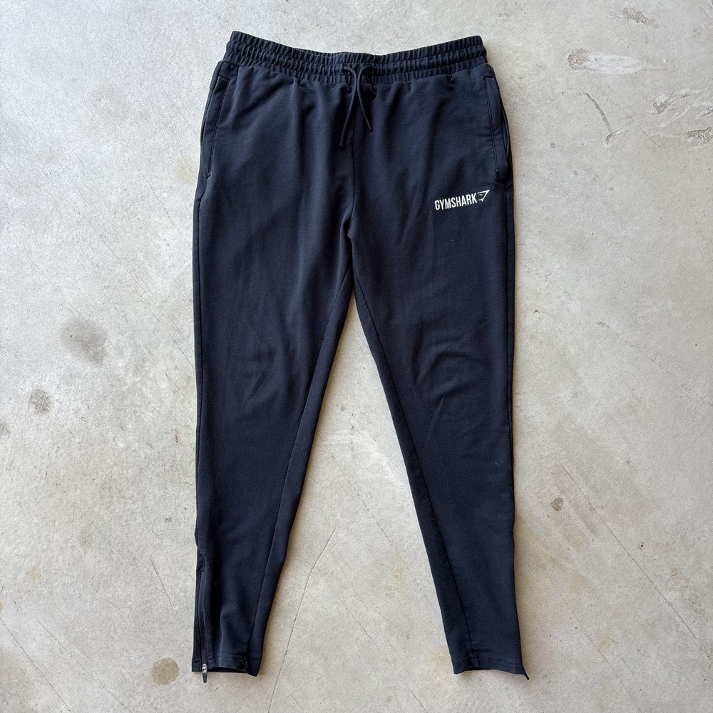 Gymshark Mens Medium Black Ankle Zip Tapered Joggers Track Pants Athletic Gym
